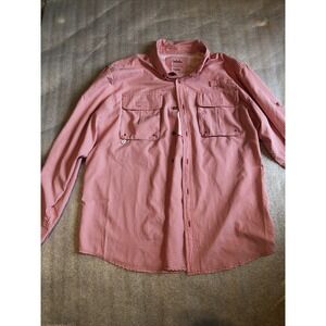 Cabellas Sport Shirt Mens Size Large Long Sleeve Regular Fit Red Checkerd Vintag